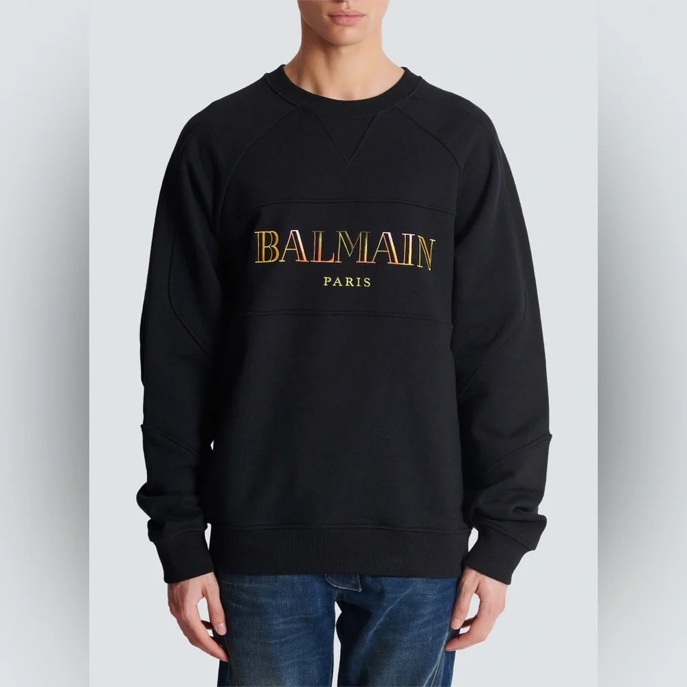 NWOT Vintage pullover Balmain Men’s Embroidered Oversized Sweatshirt Size Small - Picture 4 of 13